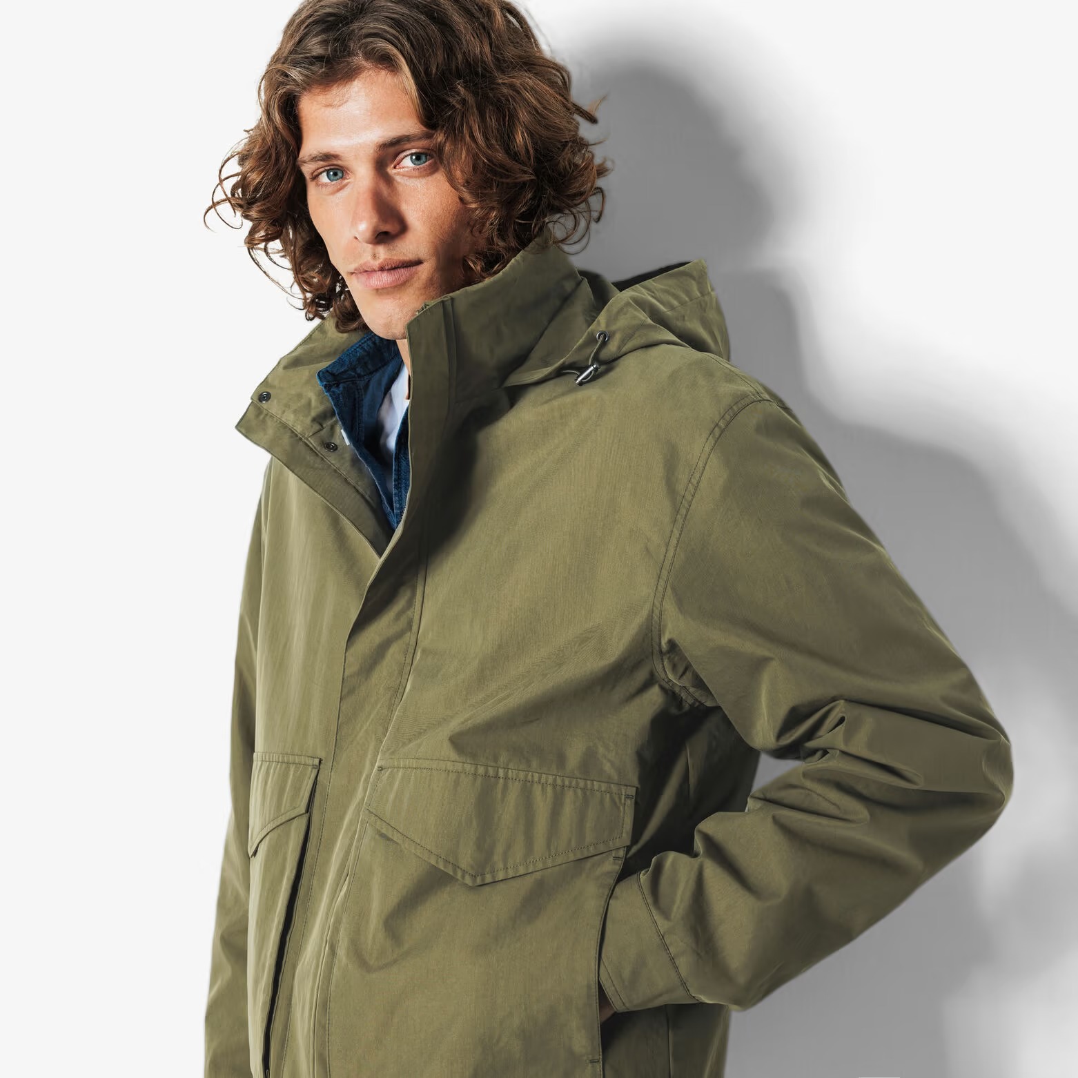 Blouson léger col montant à capuche - Vert kaki - Image 3