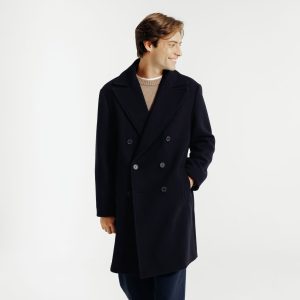 Manteau long hiver croisé - Bleu foncé