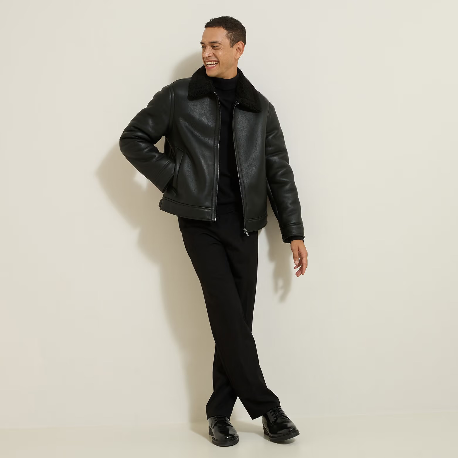 Blouson bombardier en sherpa - Noir - Image 2