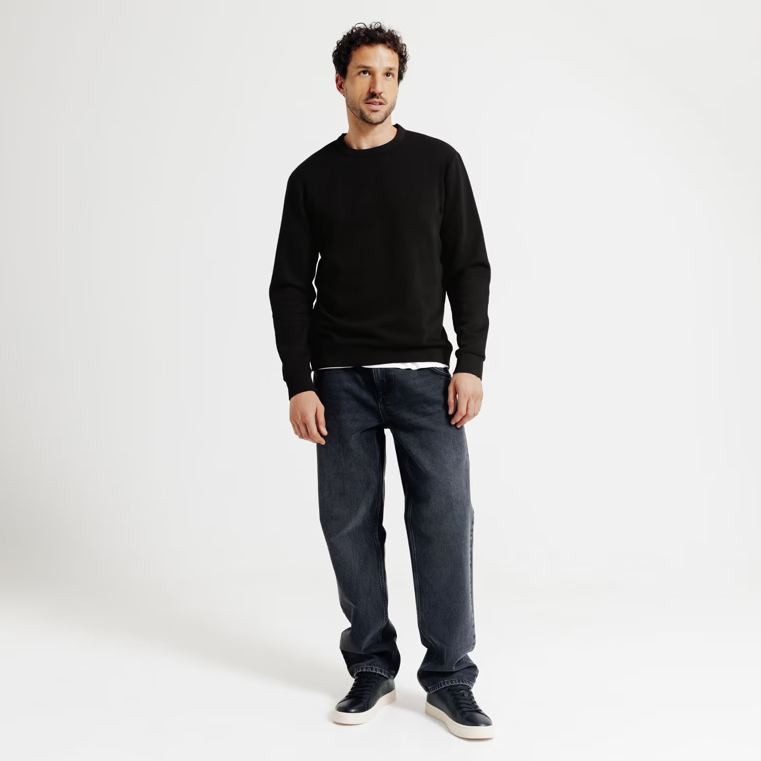 Sweat col rond uni - Noir - Image 3