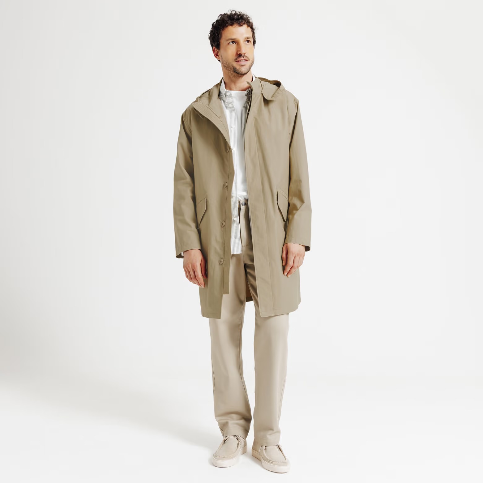 Parka longue boutonnée à capuche - Beige - Image 2