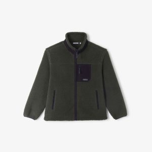 Veste zippée en sherpa contrastée - Vert kaki